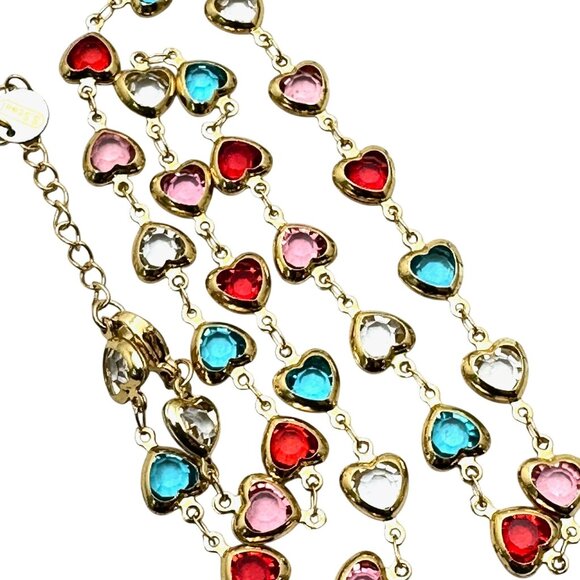 Womens Multicolor Crystal Heart Gold Plated Choker Necklace 16 to 18 Inch New - Picture 2 of 4